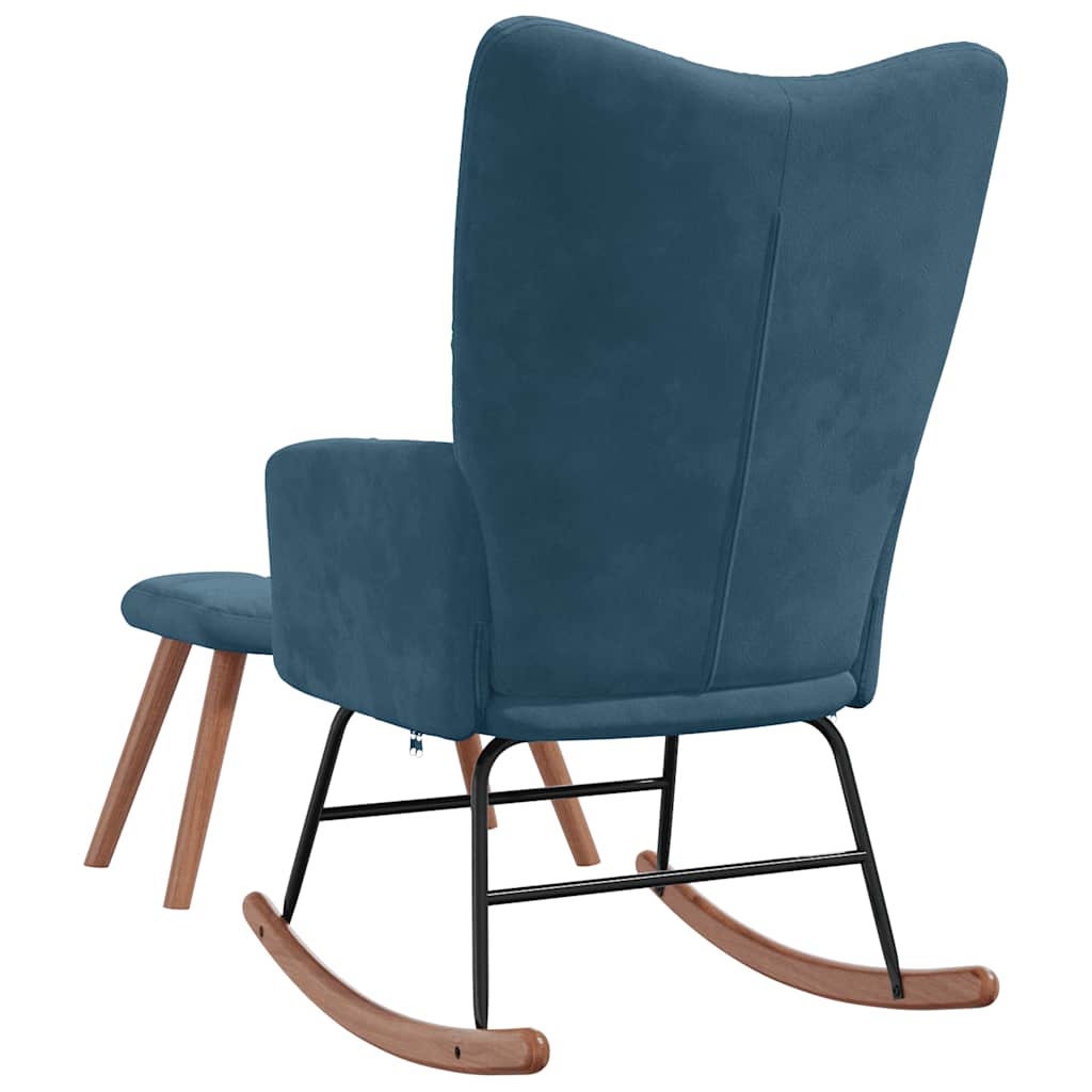 vidaXL Schaukelstuhl mit Hocker Blauer Samt