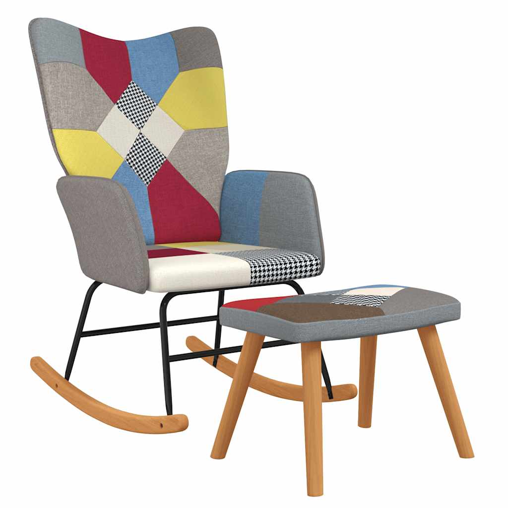 vidaXL Schaukelstuhl mit Hocker Patchwork Stoff