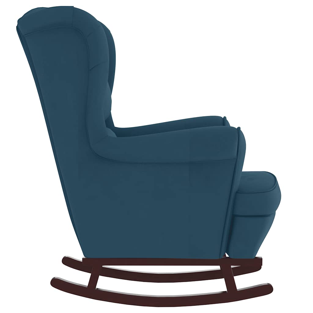 vidaXL Schaukelstuhl Ohrensessel Blau Samt und Massivholz