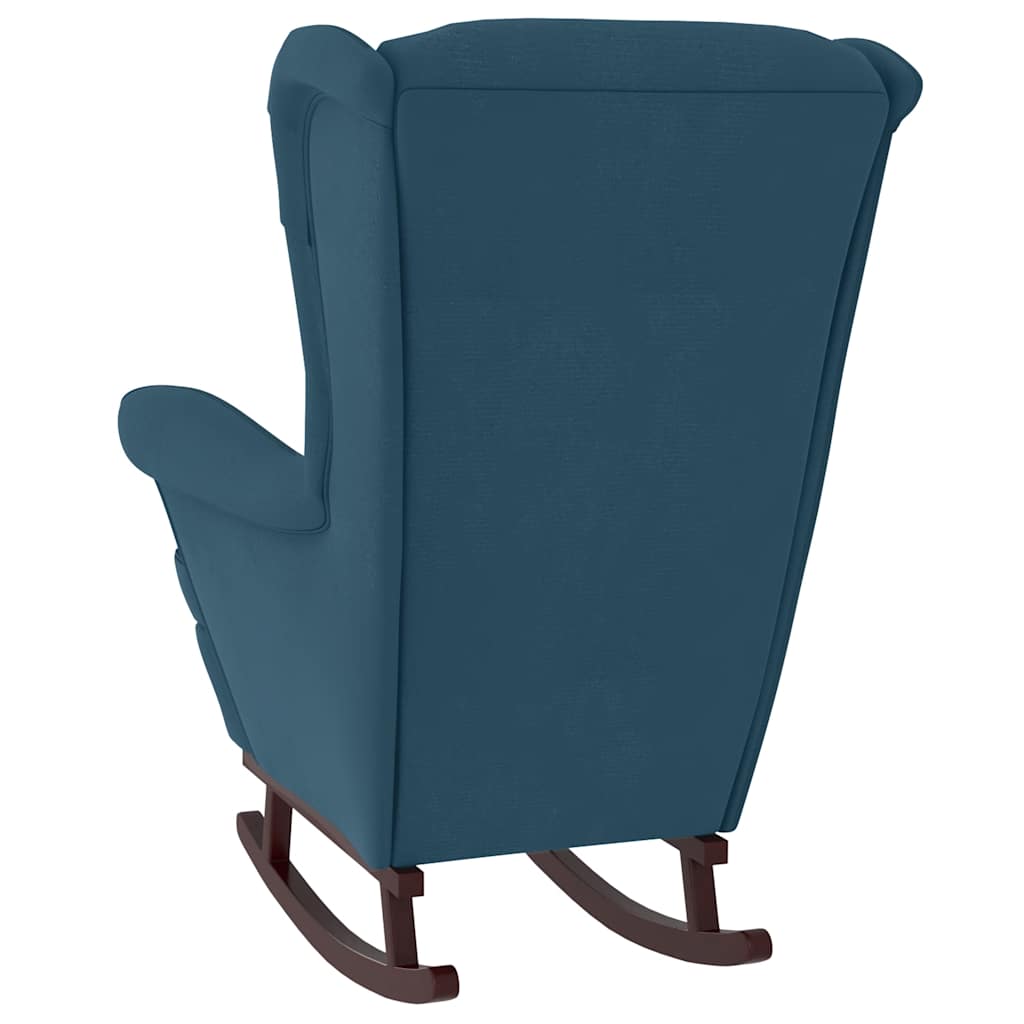 vidaXL Schaukelstuhl Ohrensessel Blau Samt und Massivholz