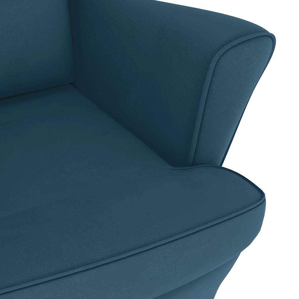 vidaXL Schaukelstuhl Ohrensessel Blau Samt und Massivholz