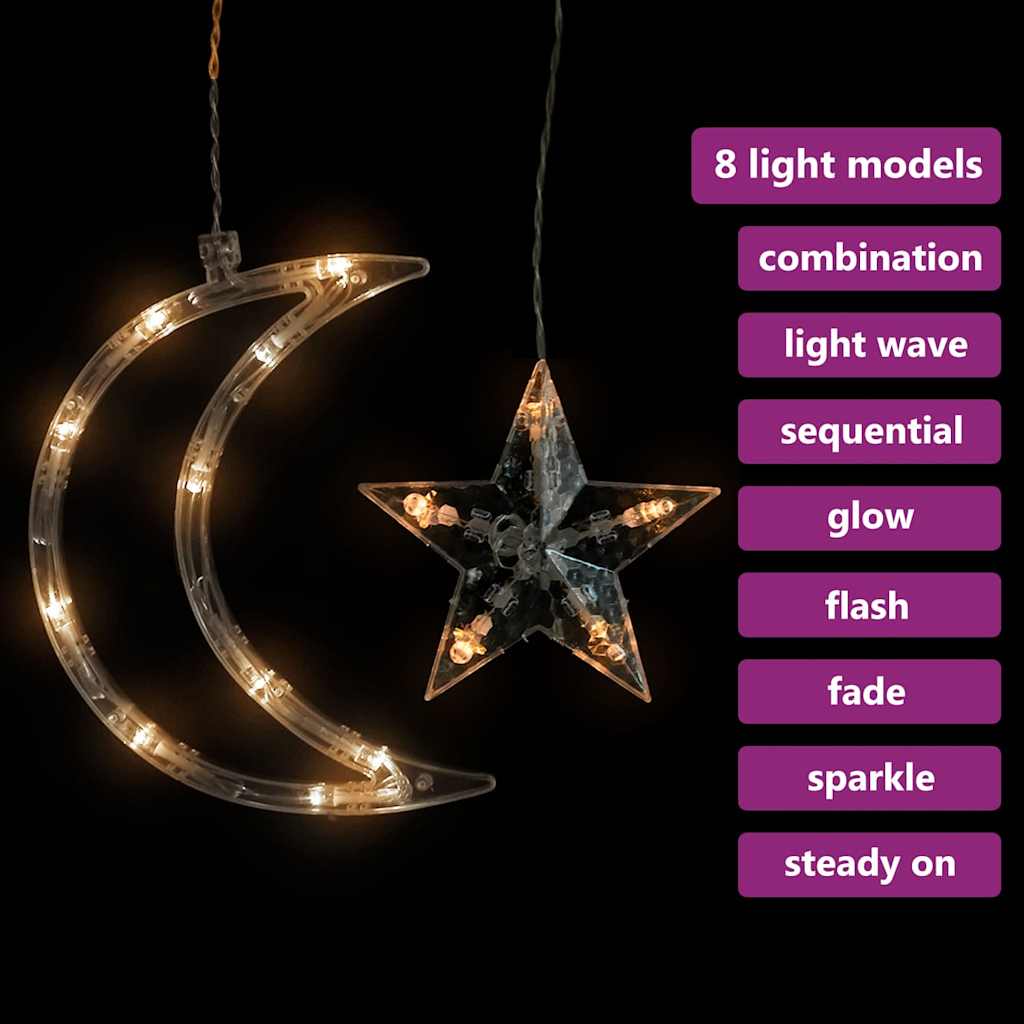 vidaXL Lichterketten Stern und Mond Fernbedienung 138 LEDs Warmweiß