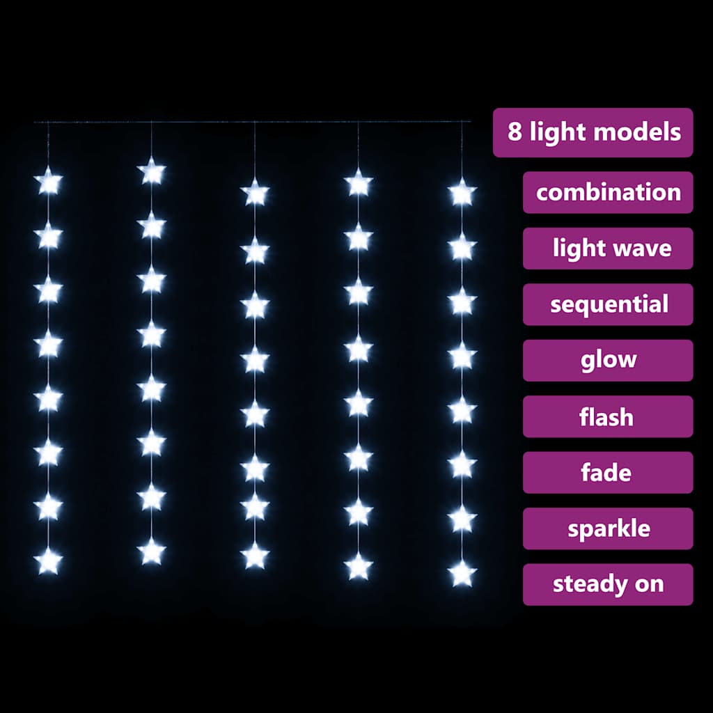 vidaXL LED Sternenvorhang Lichterkette 200 LED Kaltweiß 8 Funktionen
