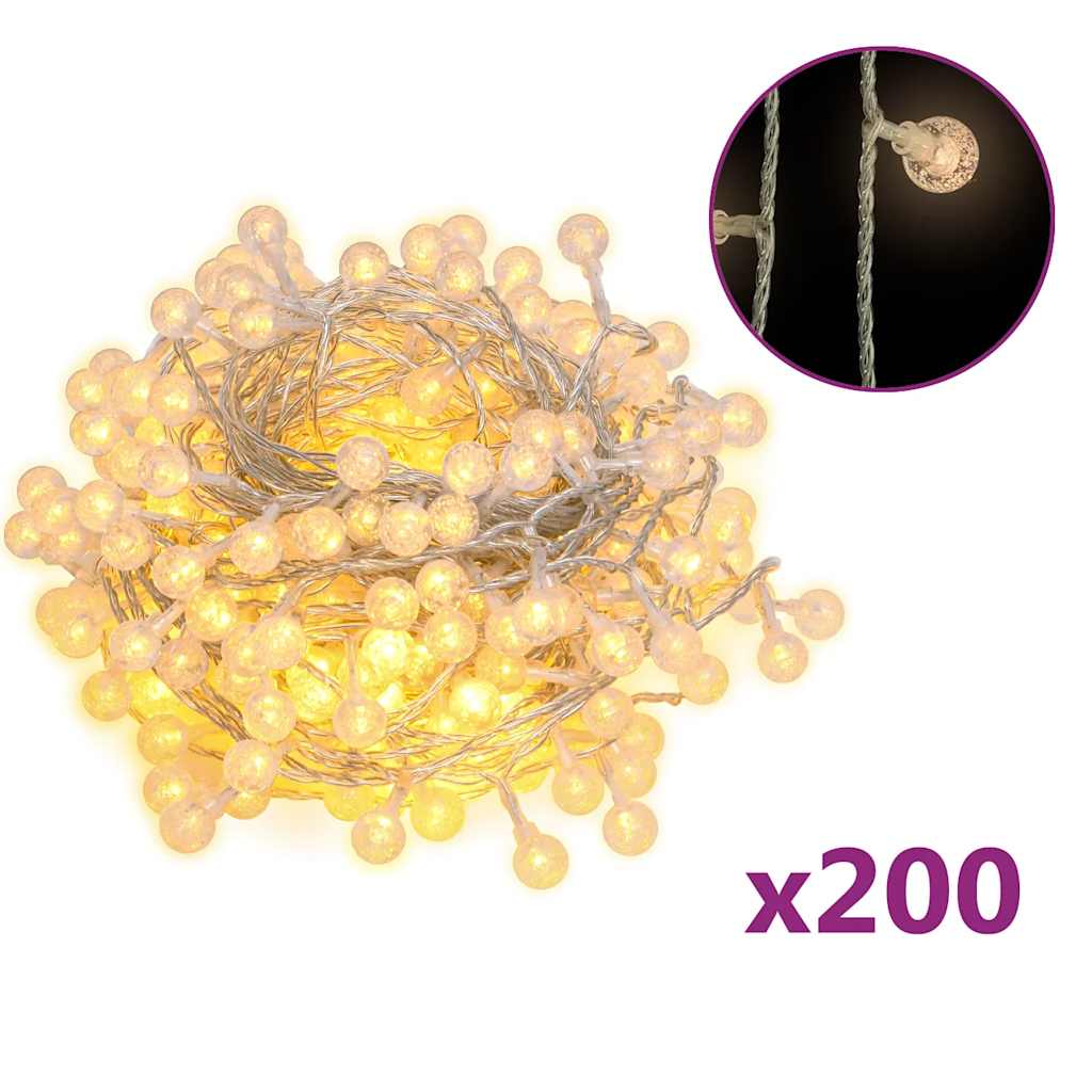 vidaXL Lichterkette Kugeln 20 m 200 LED Warmweiß 8 Funktionen