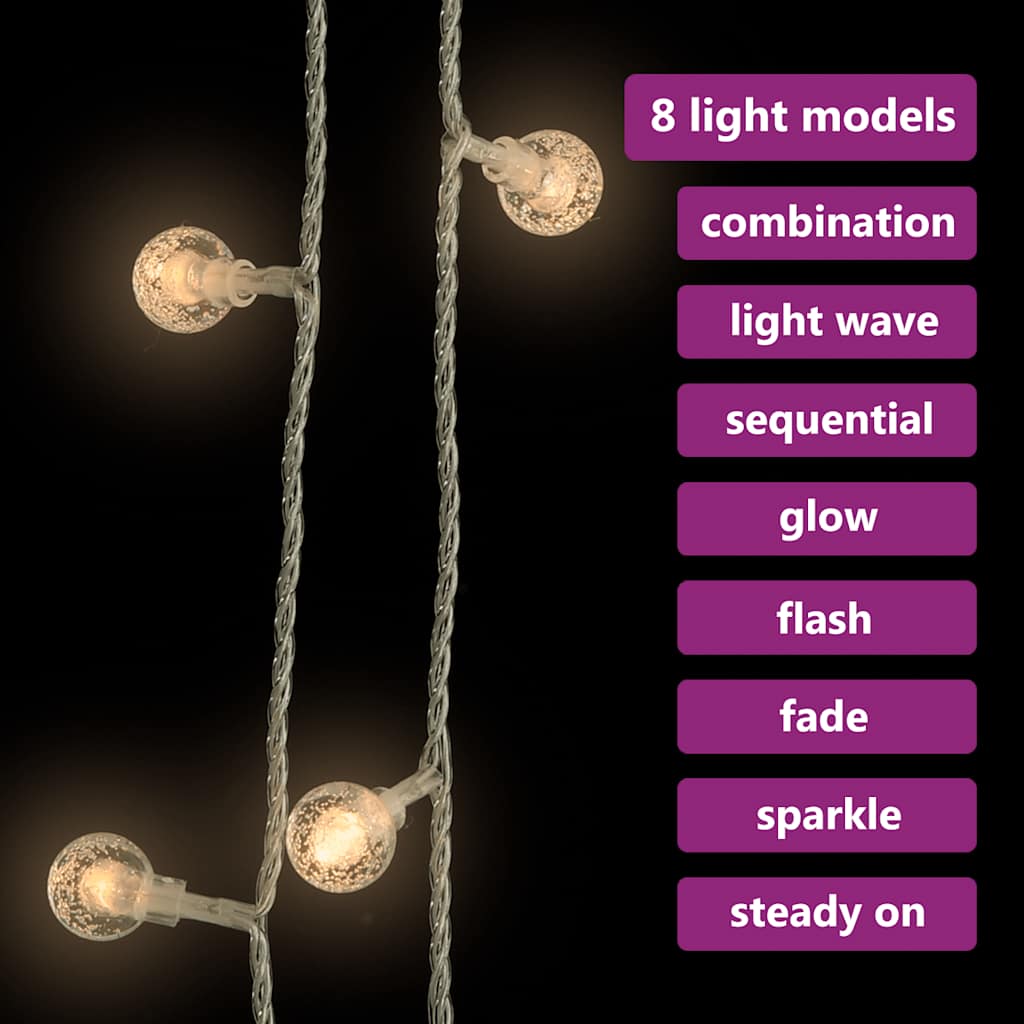 vidaXL Lichterkette Kugeln 20 m 200 LED Warmweiß 8 Funktionen