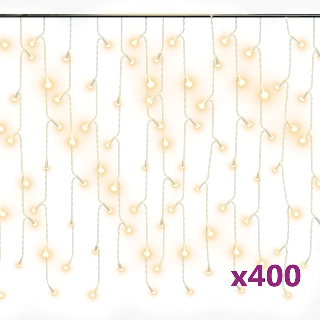 vidaXL Lichtervorhang LED Eiszapfen 10 m 400 LED Warmweiß 8 Funktionen