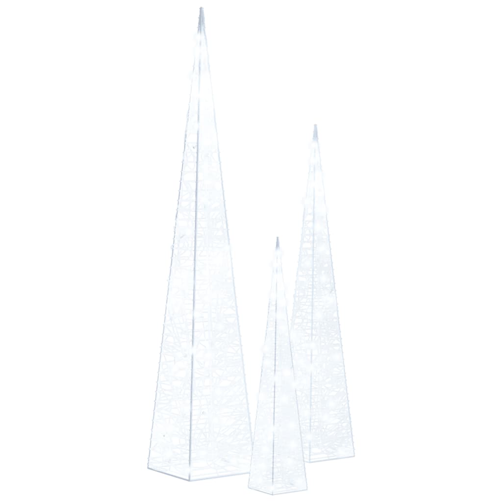 vidaXL LED-Leuchtkegel-Set Acryl Deko Kaltweiß 30/45/60 cm