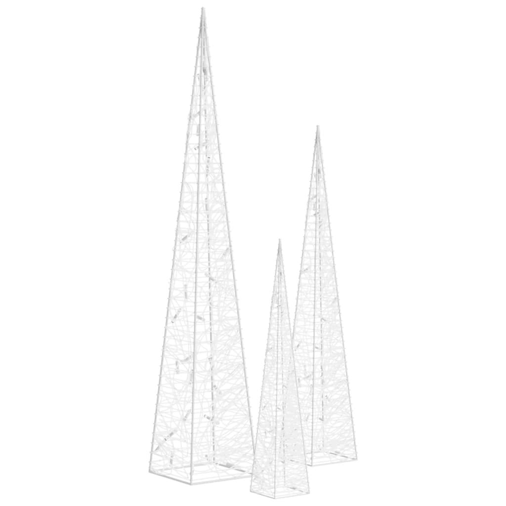 vidaXL LED-Leuchtkegel-Set Acryl Deko Kaltweiß 30/45/60 cm