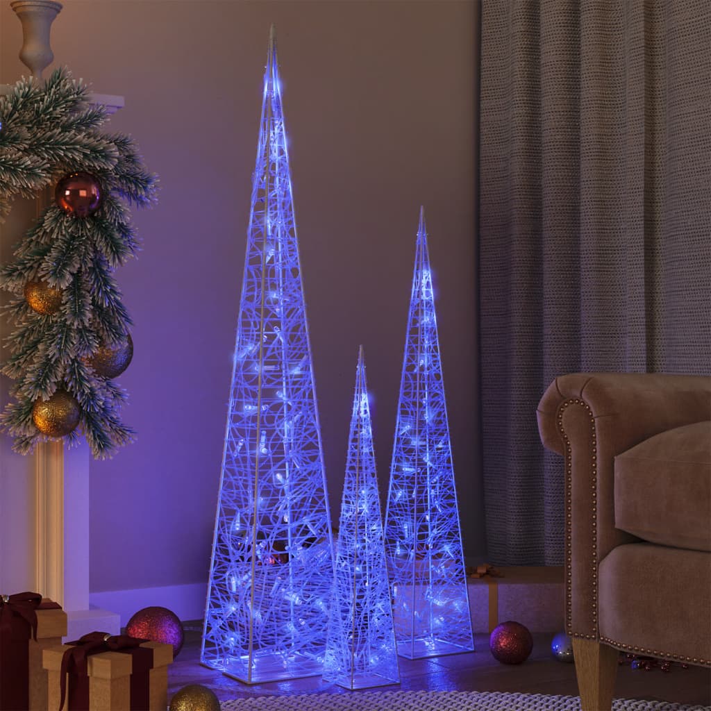 vidaXL LED-Leuchtkegel-Set Acryl Deko Blau 60/90/120cm