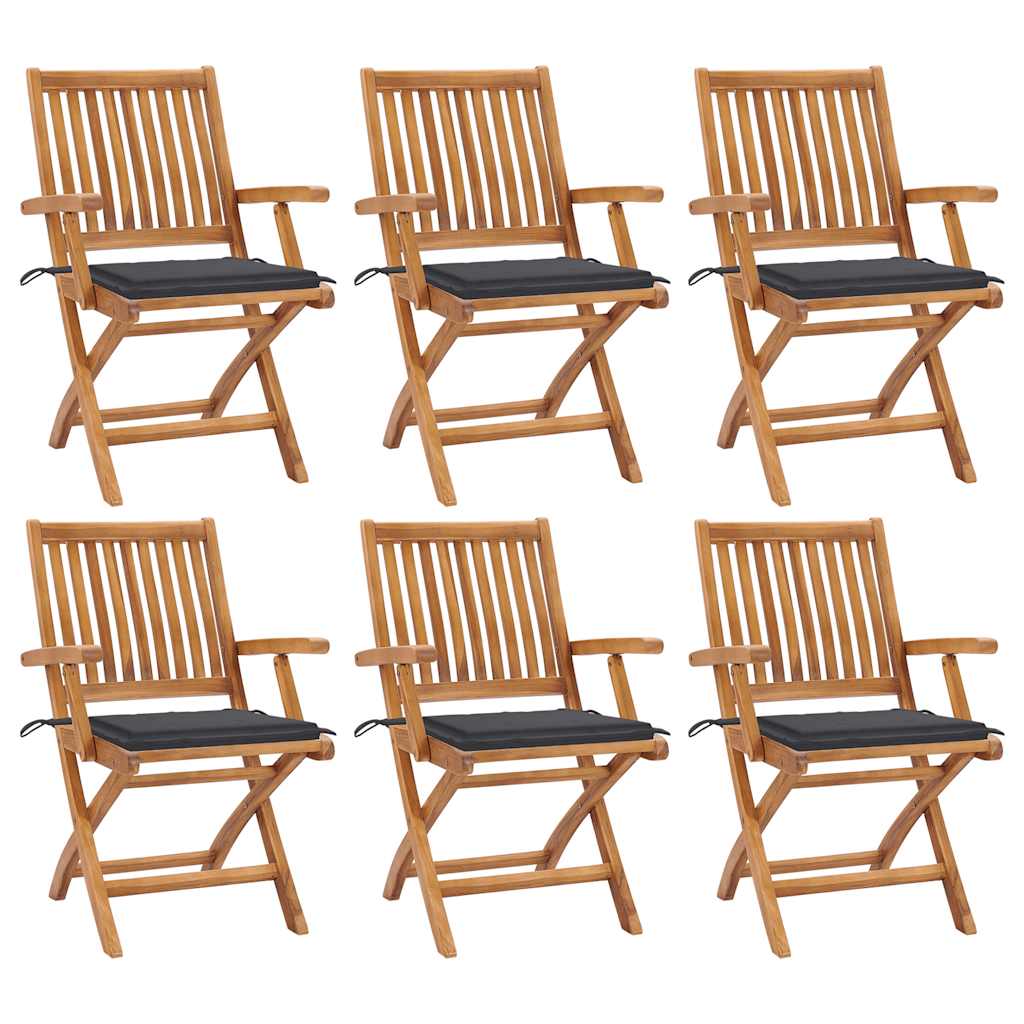 vidaXL Klappbare Gartenstühle mit Kissen 6 Stk. Massivholz Teak