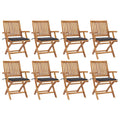 vidaXL Klappbare Gartenstühle mit Kissen 8 Stk. Massivholz Teak