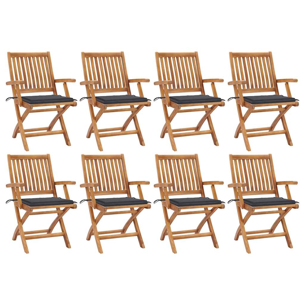 vidaXL Klappbare Gartenstühle mit Kissen 8 Stk. Massivholz Teak