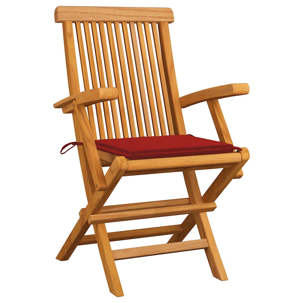 vidaXL Gartenstühle mit Roten Kissen 8 Stk. Massivholz Teak
