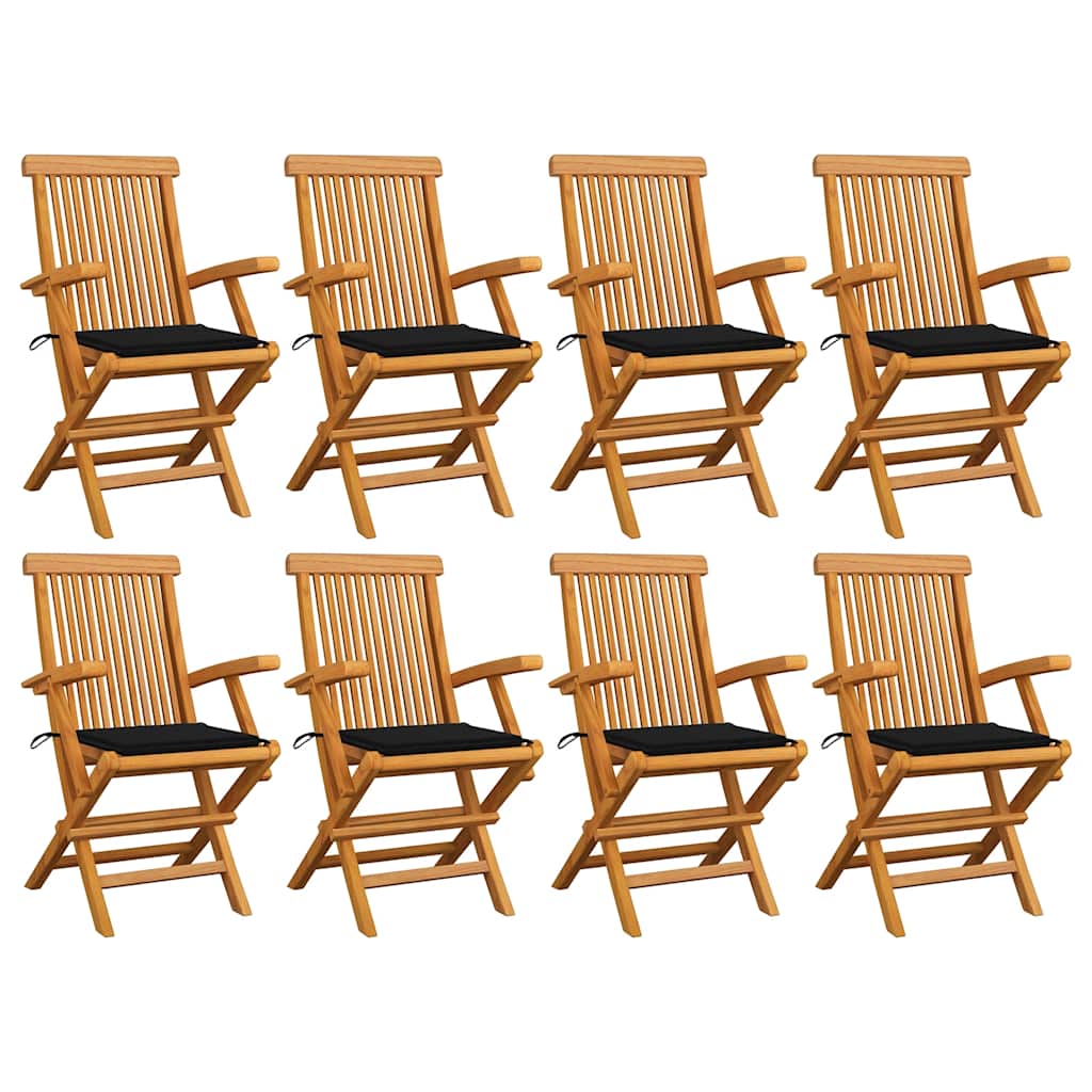vidaXL Gartenstühle mit Schwarzen Kissen 8 Stk. Massivholz Teak