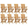 vidaXL Gartenstühle Graue Karomuster-Kissen 8 Stk. Massivholz Teak
