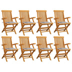 vidaXL Gartenstühle Graue Karomuster-Kissen 8 Stk. Massivholz Teak