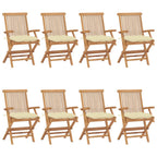 vidaXL Gartenstühle mit Cremeweißen Kissen 8 Stk. Massivholz Teak