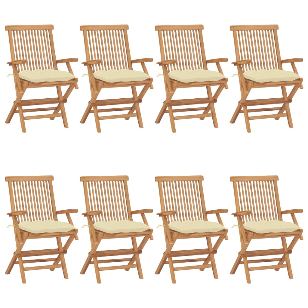 vidaXL Gartenstühle mit Cremeweißen Kissen 8 Stk. Massivholz Teak