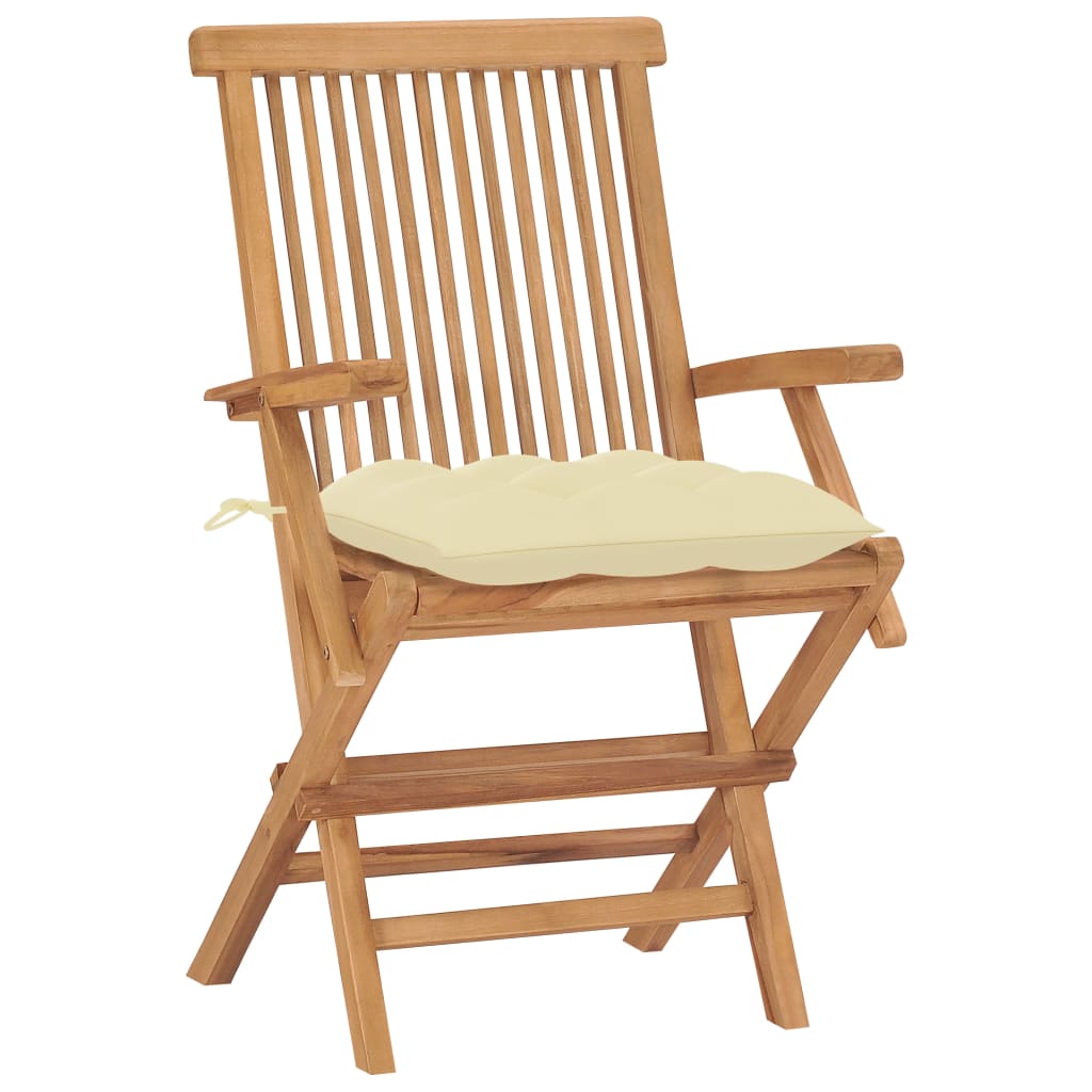 vidaXL Gartenstühle mit Cremeweißen Kissen 8 Stk. Massivholz Teak