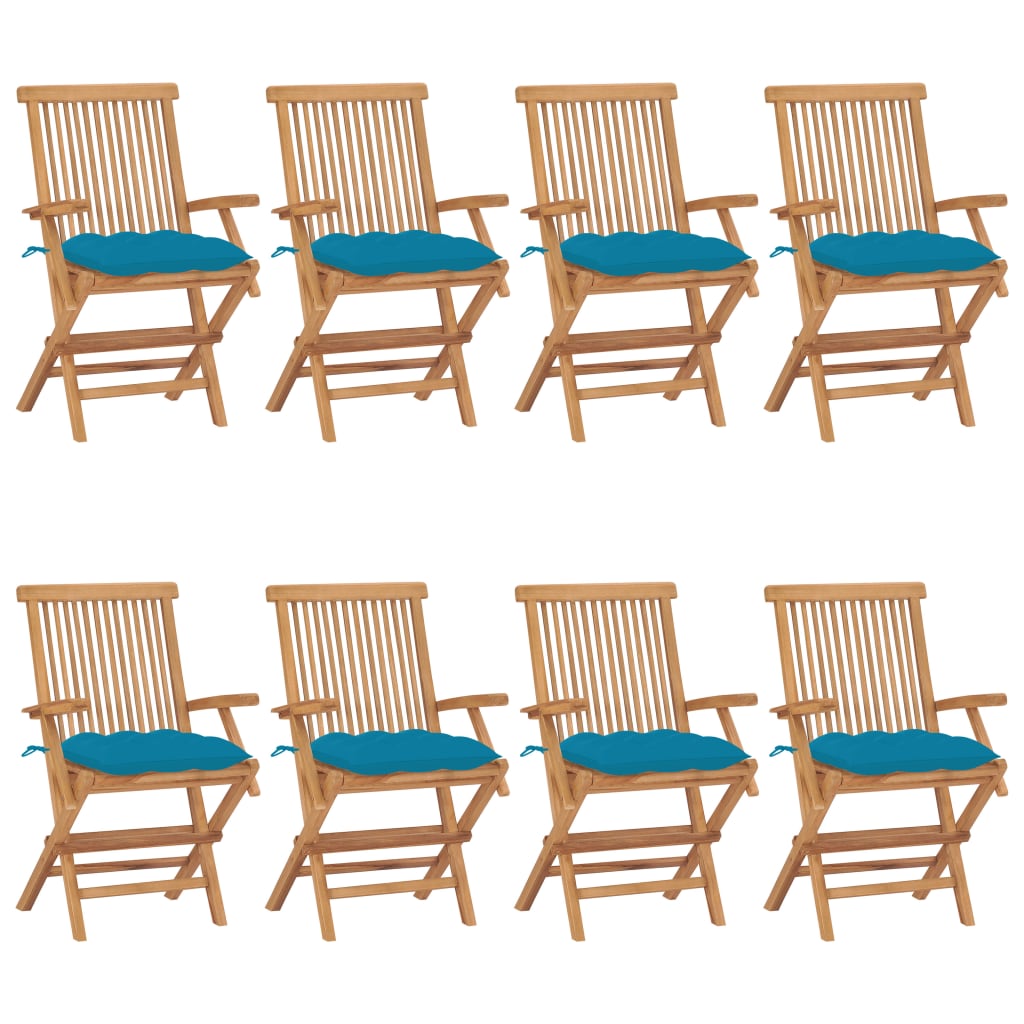 vidaXL Gartenstühle mit Hellblauen Kissen 8 Stk. Massivholz Teak