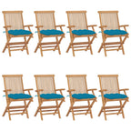 vidaXL Gartenstühle mit Hellblauen Kissen 8 Stk. Massivholz Teak