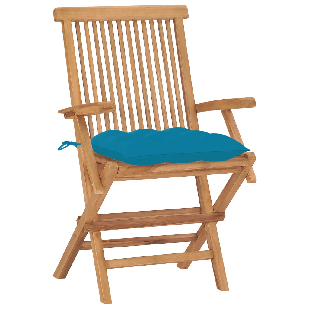 vidaXL Gartenstühle mit Hellblauen Kissen 8 Stk. Massivholz Teak