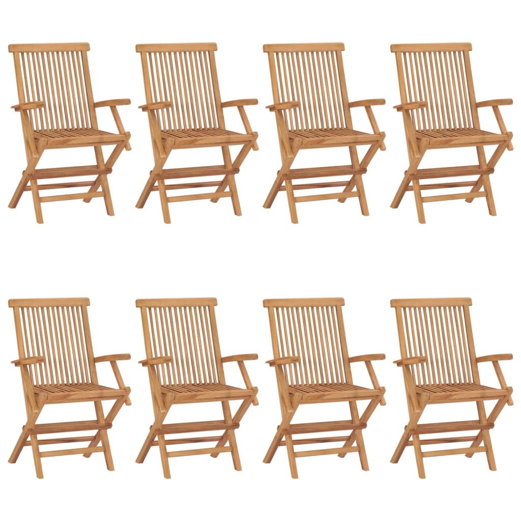 vidaXL Gartenstühle mit Blauen Kissen 8 Stk. Massivholz Teak