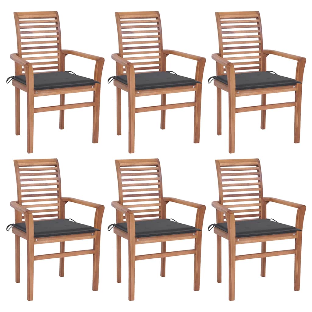 vidaXL Essstühle 6 Stk. mit Anthrazit Kissen Massivholz Teak