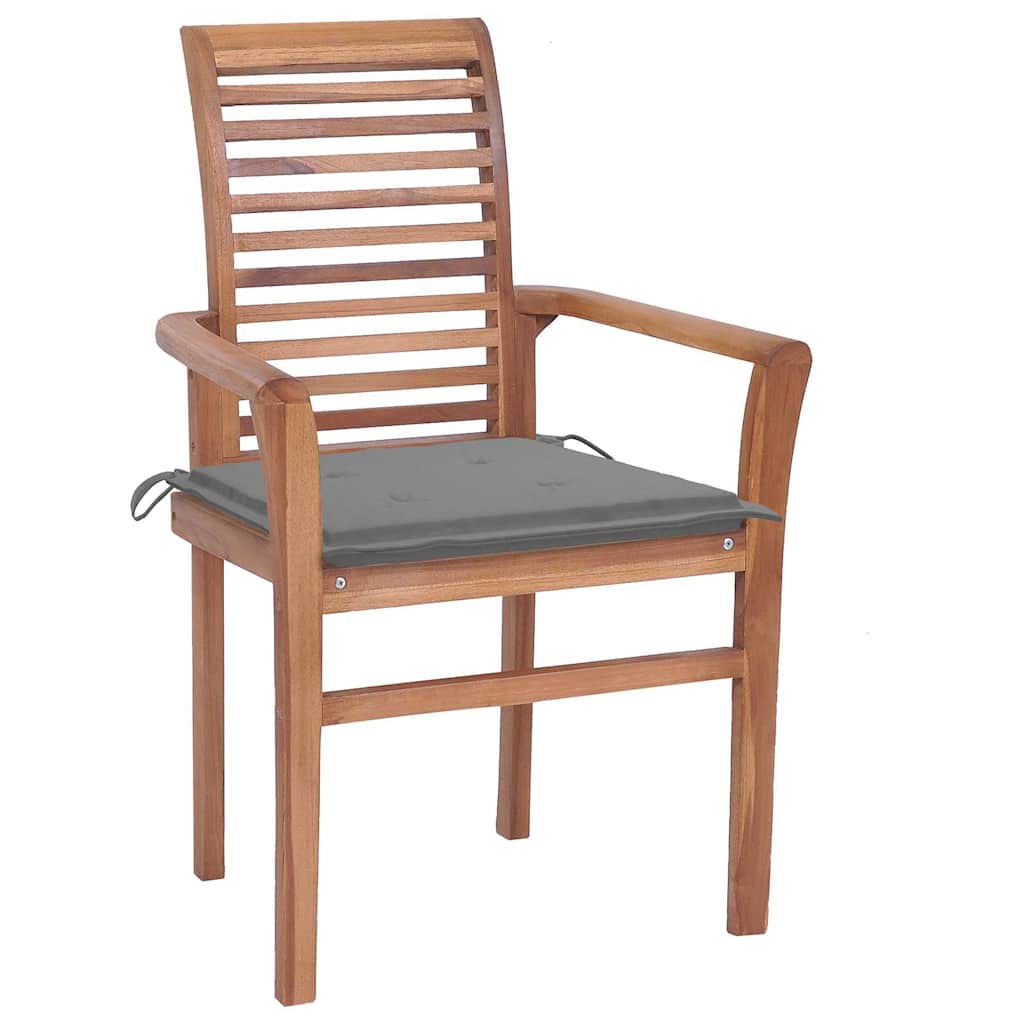 vidaXL Essstühle 6 Stk. mit Grauen Kissen Massivholz Teak