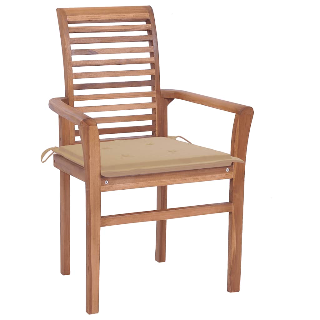 vidaXL Essstühle 8 Stk. mit Beigen Kissen Massivholz Teak