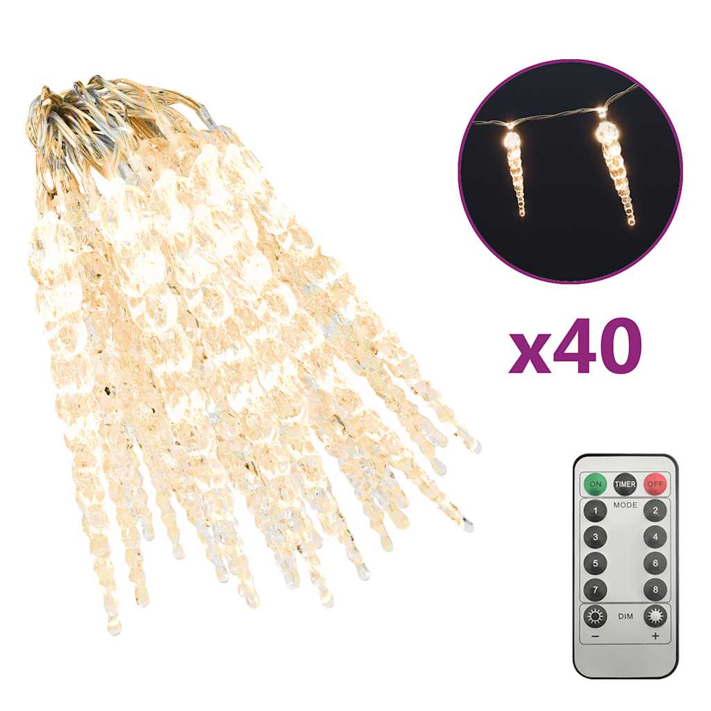 vidaXL Eiszapfen-Lichterkette 40-tlg. Warmweiß Acryl Fernbedienung