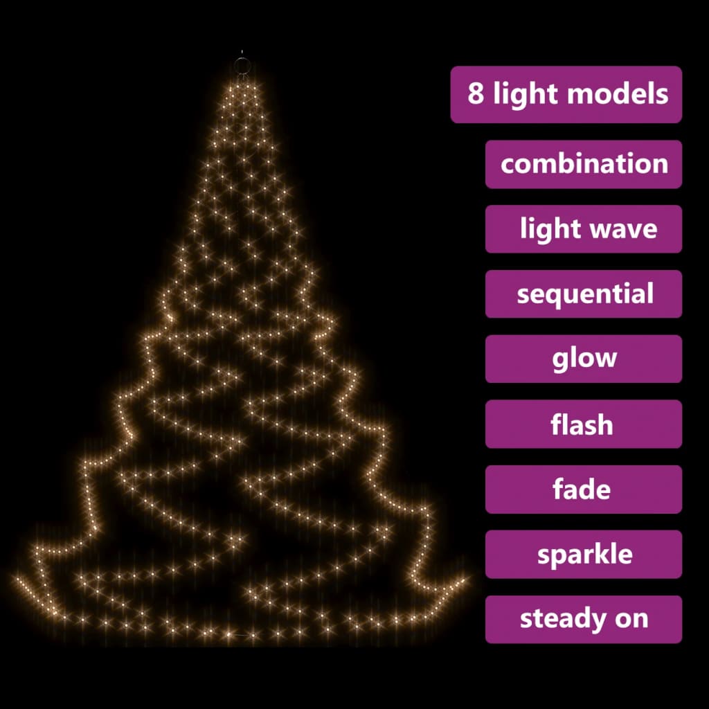 vidaXL Weihnachtsbaum an der Wand mit Metallhaken 260 LED Warmweiß 3 m
