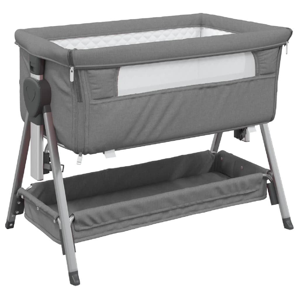 vidaXL Babybett mit Matratze Dunkelgrau Leinenstoff