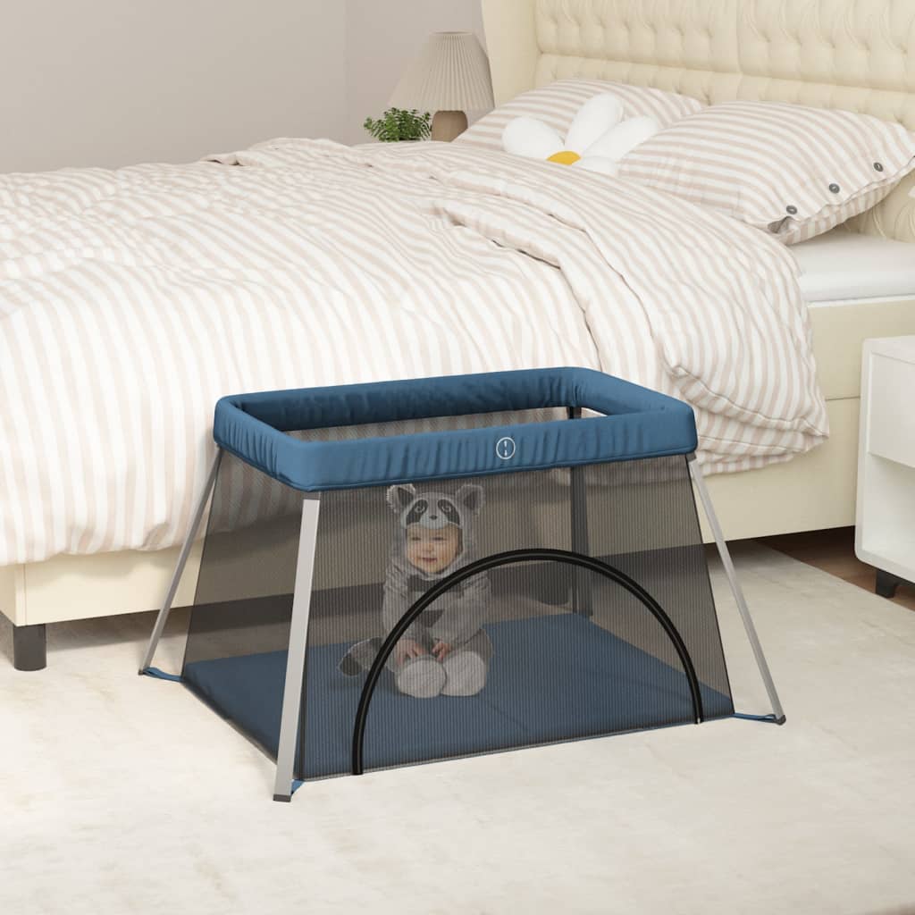 vidaXL Baby-Laufstall mit Matratze Dunkelgrau Leinenstoff