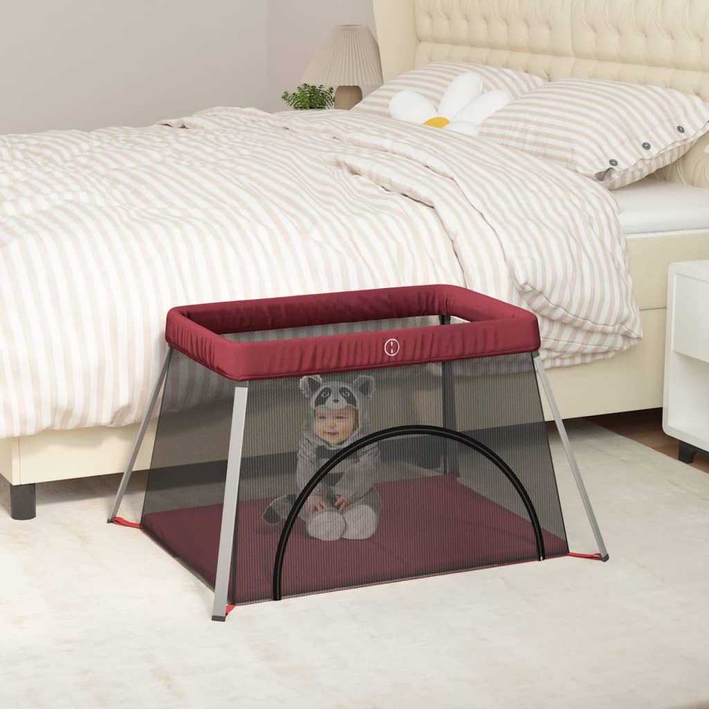 vidaXL Baby-Laufstall mit Matratze Dunkelgrau Leinenstoff