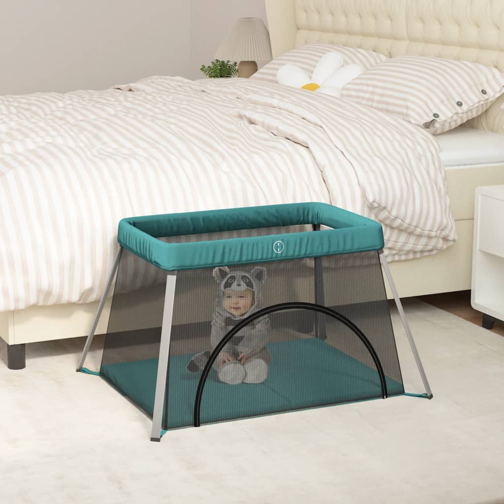 vidaXL Baby-Laufstall mit Matratze Dunkelgrau Leinenstoff