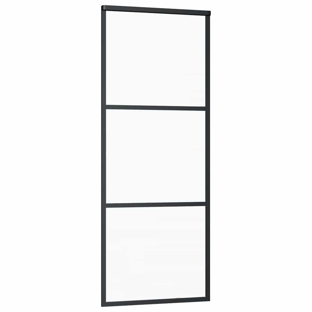 vidaXL Schiebetür 3-teilig ESG-Glas und Aluminium 76x205 cm Schwarz