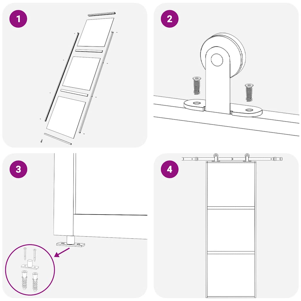 vidaXL Schiebetür 3-teilig ESG-Glas und Aluminium 76x205 cm Schwarz