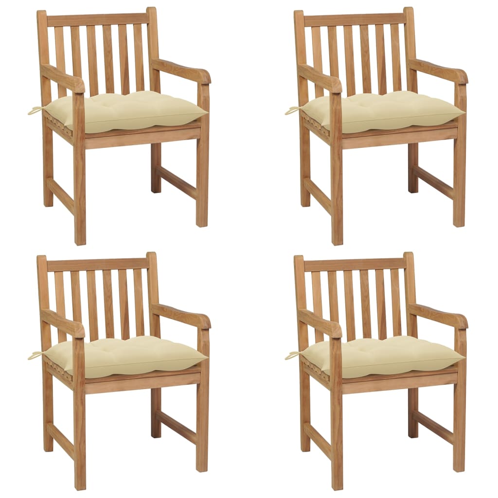 vidaXL Gartenstühle 4 Stk. mit Cremeweißen Kissen Massivholz Teak