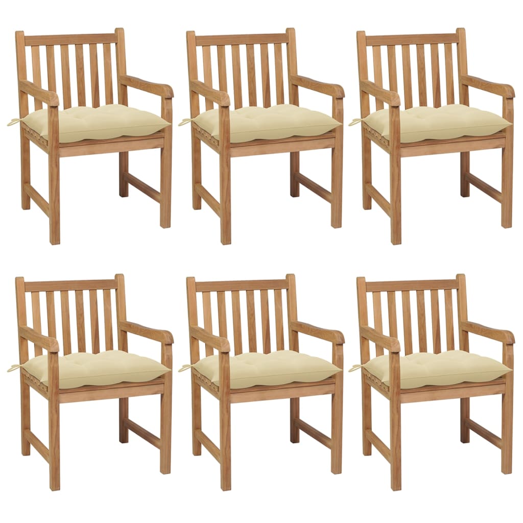 vidaXL Gartenstühle 6 Stk. mit Cremeweißen Kissen Massivholz Teak