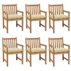 vidaXL Gartenstühle 6 Stk. mit Cremeweißen Kissen Massivholz Teak