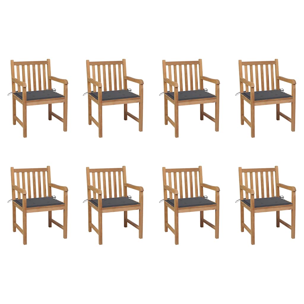 vidaXL Gartenstühle 8 Stk. mit Anthrazit Kissen Massivholz Teak