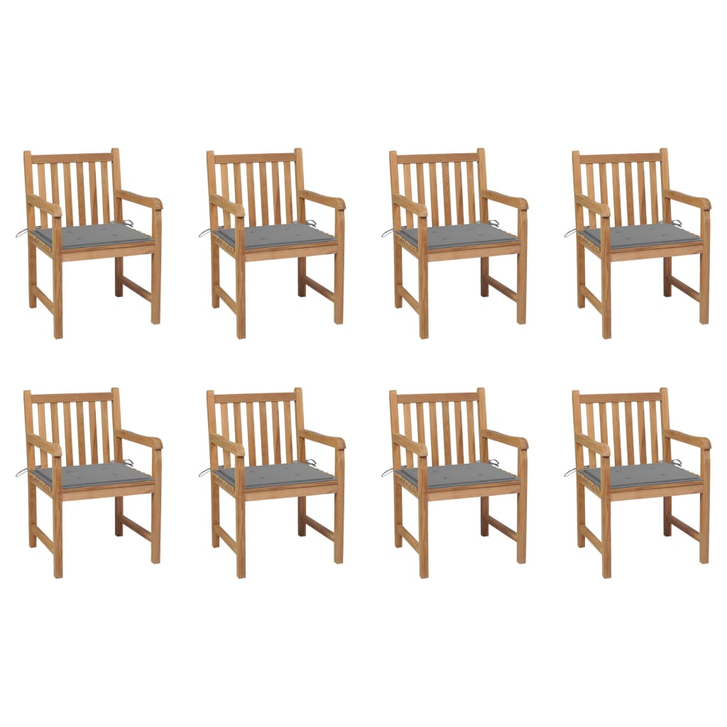 vidaXL Gartenstühle 8 Stk. mit Grauen Kissen Massivholz Teak