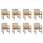 vidaXL Gartenstühle 8 Stk. mit Grauen Kissen Massivholz Teak