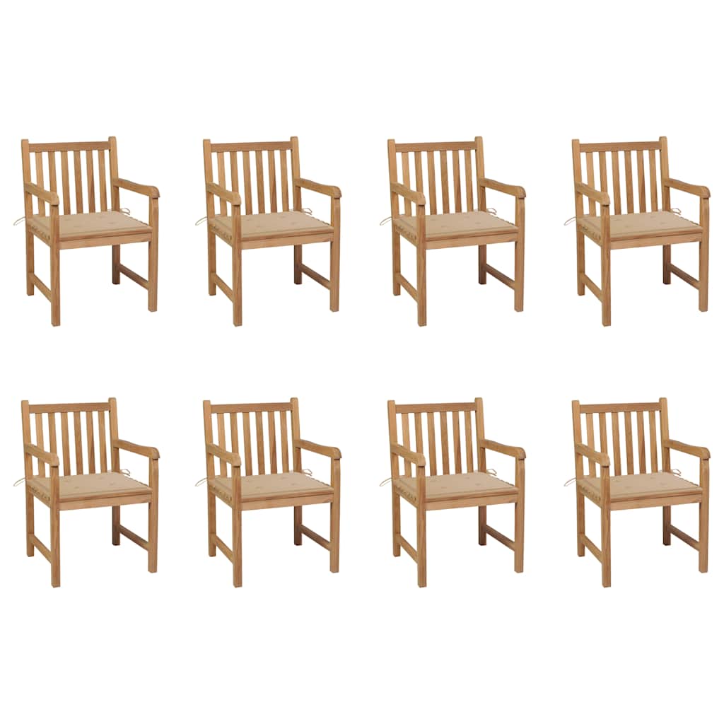 vidaXL Gartenstühle 8 Stk. mit Beigen Kissen Massivholz Teak