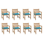 vidaXL Gartenstühle 8 Stk. mit Blauen Kissen Massivholz Teak