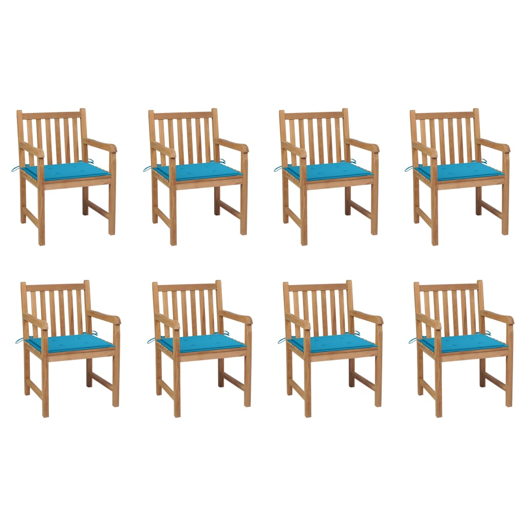 vidaXL Gartenstühle 8 Stk. mit Blauen Kissen Massivholz Teak