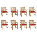 vidaXL Gartenstühle 8 Stk. mit Roten Kissen Massivholz Teak