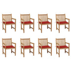 vidaXL Gartenstühle 8 Stk. mit Roten Kissen Massivholz Teak
