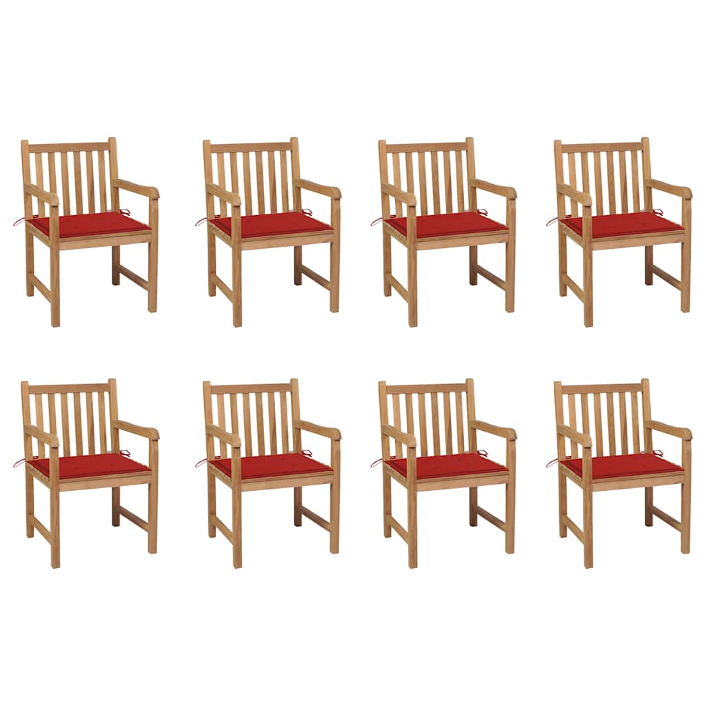 vidaXL Gartenstühle 8 Stk. mit Roten Kissen Massivholz Teak